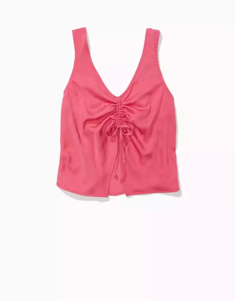 Chemises American Eagle AE Silky Cinch-Front Tank Top Rose Femme | TUI-46134140